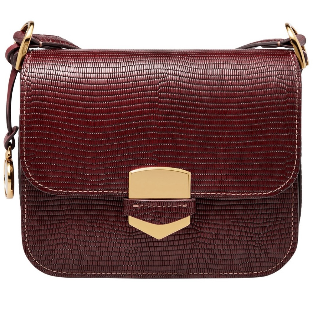 Fossil Lennox Burgundy Crossbody Bag with Gold Accents